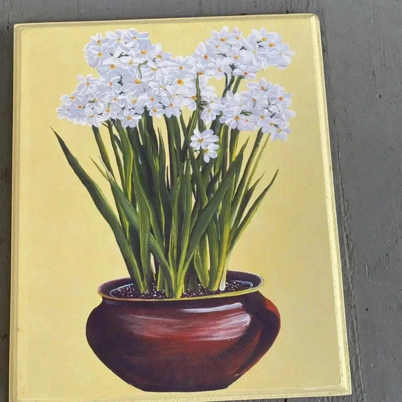 2 VTG Botanical Daffodils Print On Wood Board Home Decor Cottagecore Fairytale - Picture 4 of 5